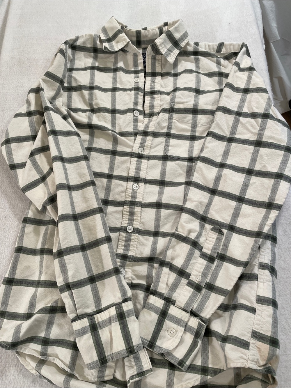 Men's Long-Sleeve Plaid Button-Up Shirt - Cream with Dark Gray Check